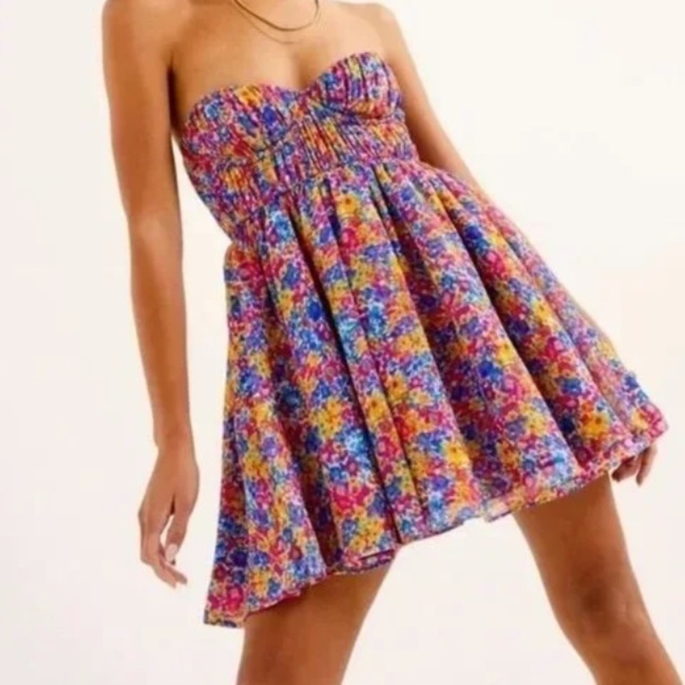For Love and Lemons Sasha Bright Confetti Floral Strapless Mini Dress - Picture 2 of 12